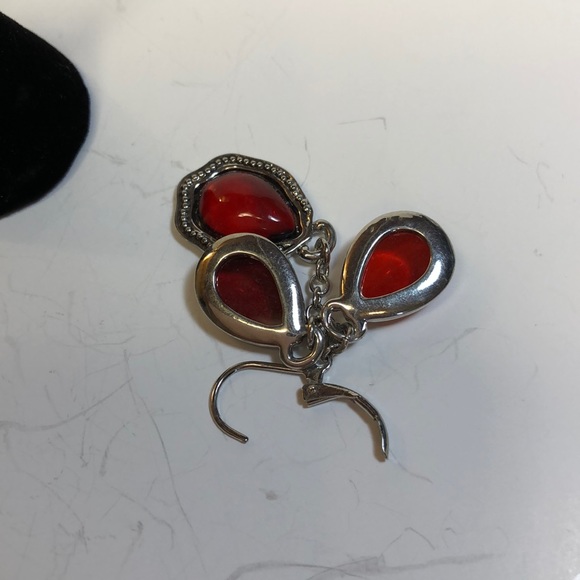 Napier Black Silver Tone and Ruby Color Lucite Dangle Earring. NWT - Picture 7 of 8